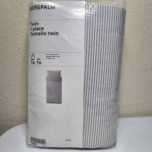 NEW IKEA BERGPALM Gray Pinstripe Twin Duvet Cover & Pillowcase